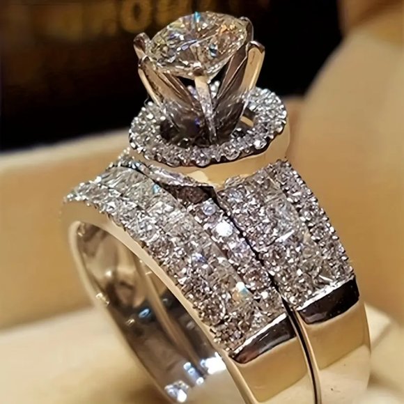 New Fashion & Exquisite Men's Beautiful Princess Square Zircon Ring Set - Picture 3 of 7